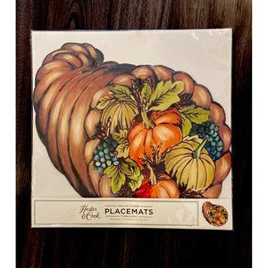 HESTER AND COOK PLACEMATS SET OF 12 PAPER CORNUCOPIA 15.5" X 15.3" NEW